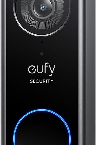 جرس باب فيديو E340 من يوفي سيكيوريتي، جرس باب مزدوج مع كاميرا مع كشف العبوة، رؤية ليلية ملونة FHD 2 كيه، يعمل بالكابل أو البطارية، متوافق مع هوم بيس S380، استخدام مجاني