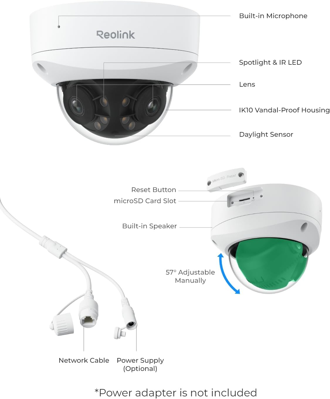 كاميرا Reolink Duo 2V PoE: كاميرا IP بتقنية PoE مقاومة للتخريب بدقة 4K و8 ميجابكسل ومعيار IK10 مع رؤية بانورامية 180 درجة الصورة 6